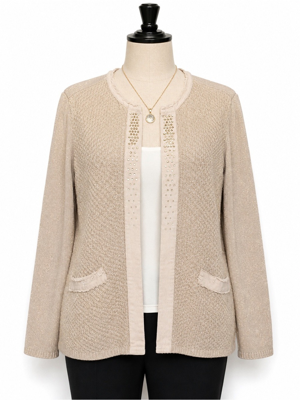 Chico's Gold Shimmer Rhinestone Open Front Cardigan Size 4 (XXL)